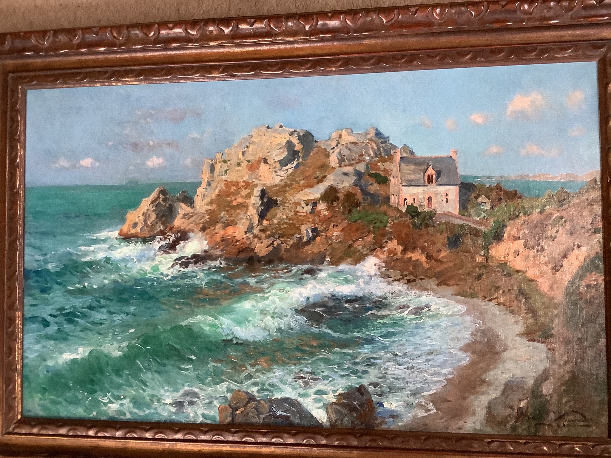 Daniel Hernandez Morillo (1856-1932), oil on canvas, House at Plage de Trestrignel, Brittany, signed, 46 x 75cm